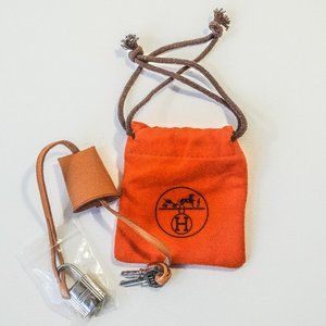 *NEW* Hermes Tan Clochette Cadena 114 Silver Lock & Key Set w/ dust bag